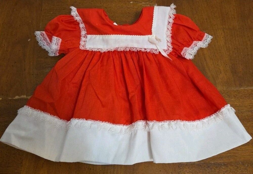 Cutest One Red White Lace Bib Dress Size 9 Months 1980s Vintage USA